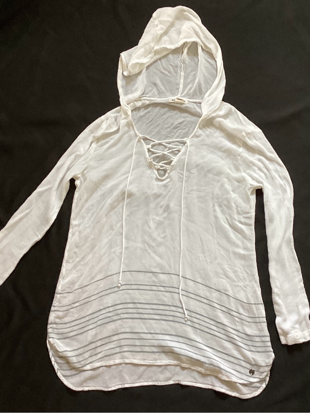 Billabong White Hooded Lace-Up Swim Coverup